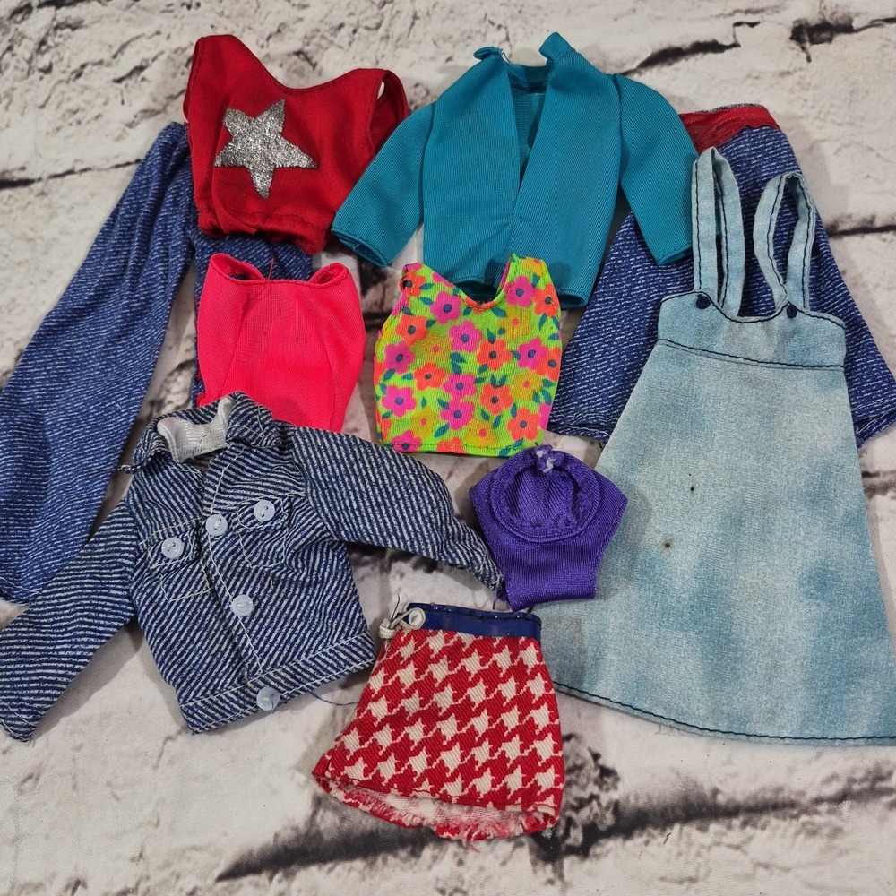 Vintage Barbie Doll Clothes Lot 10pcs Denim Mix N Match Tops Skirts Swimsuit